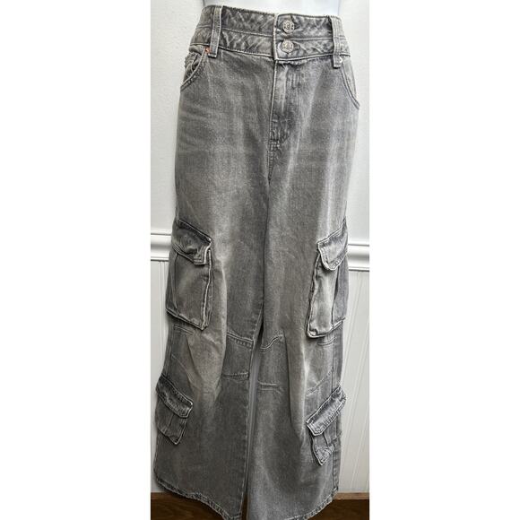 GARAGE Denim Cargo Jeans Womens 11/30 Fits (34x32) Gray Baggy Loose Grunge Y2K - Picture 1 of 9
